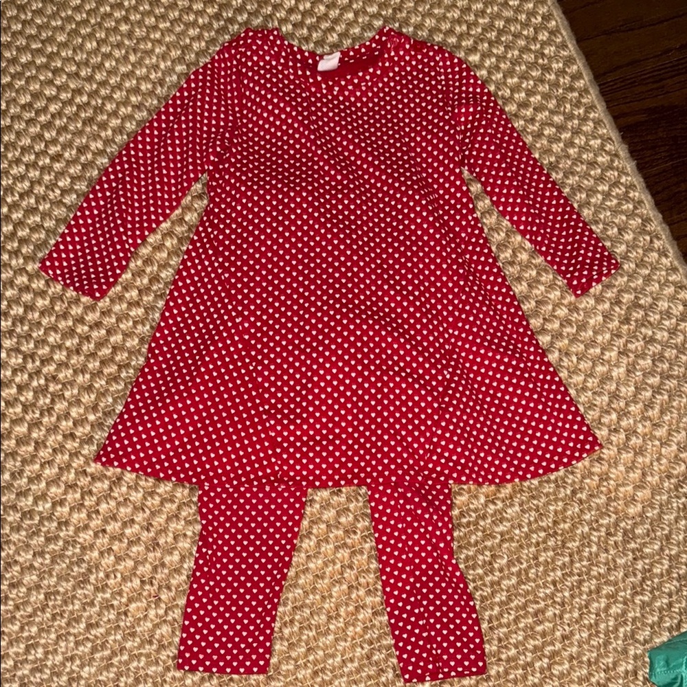 GAP Kids Red and White Heart dress and Leggings Set - Size 3T